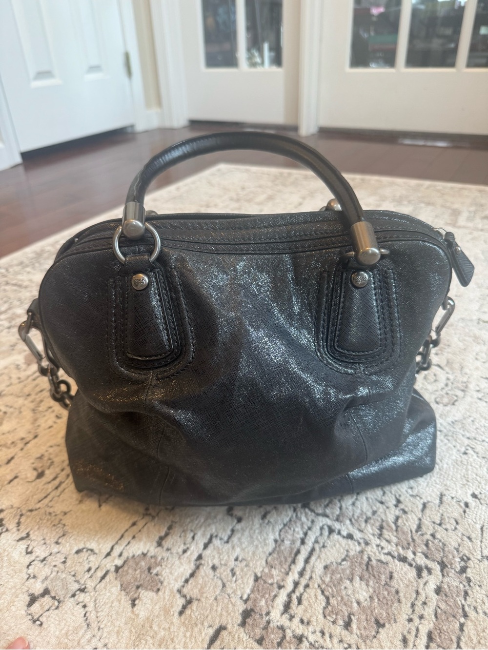 Coach Black Studded Leather Satchel with Chain Strap - Picture 3 of 9